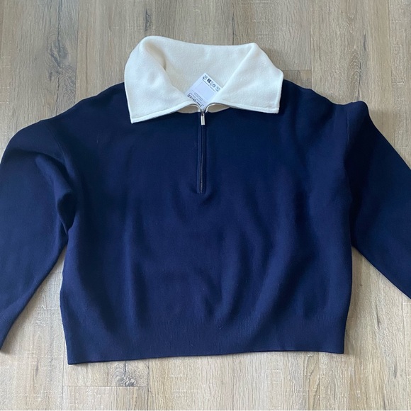 Mango Navy and Cream Turtleneck Sweater - Picture 2 of 4